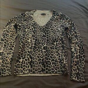 Express Black and Tan V-Neck Sweater with Animal Print